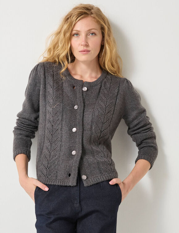 Gilet boutonné maille fantaisie (anthracite) Gilet boutonné maille fantaisie (anthracite)